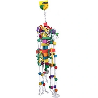 Avi One Parrot Toy With Coloured Wood, Rope, Solid Block, Beads & Bell - 108cm - Large/Jumbo 3 Avi One Parrot Toy With Coloured Wood, Rope, Solid Block, Beads & Bell - 108cm - Large/Jumbo