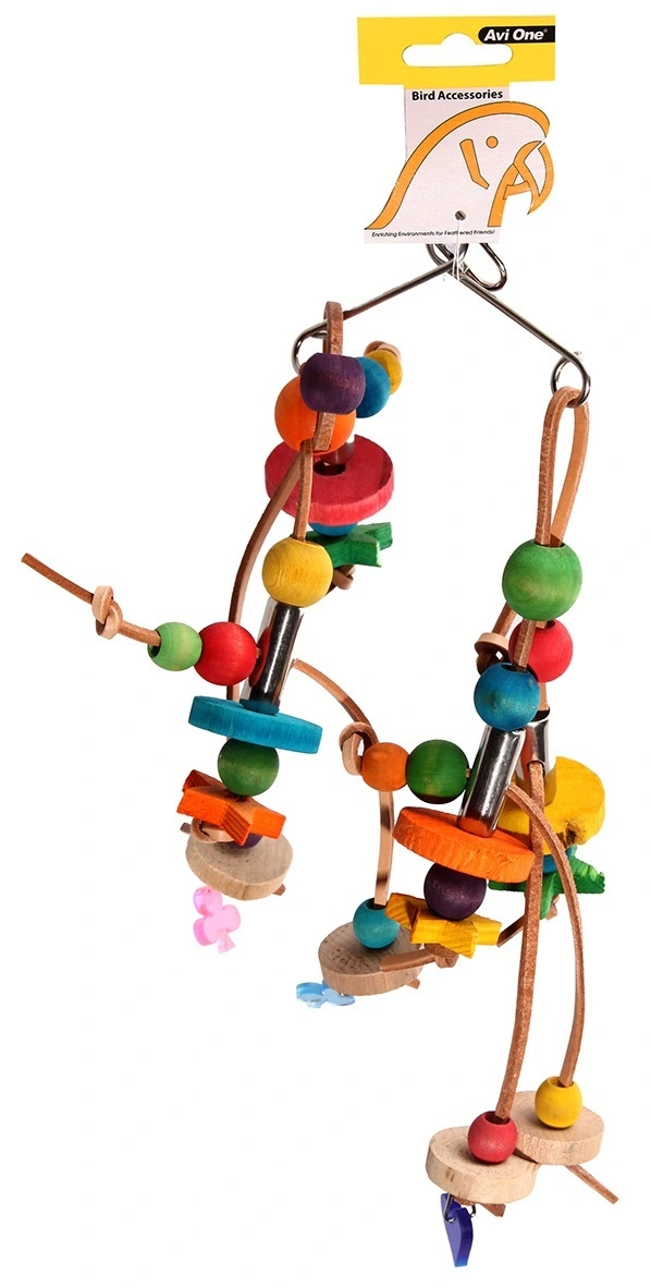 Avi One Parrot Toy Wooden Beads With Leather - 20x31cm 3 Avi One Parrot Toy Wooden Beads With Leather - 20x31cm