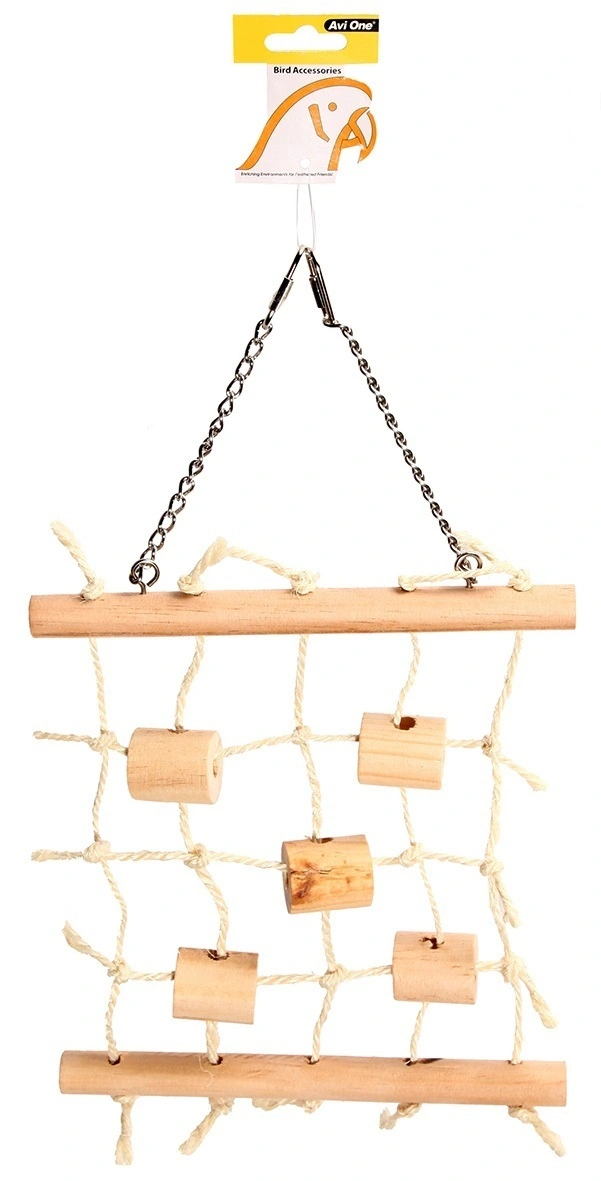 Avi One Hanging Sisal Ladder With Natural Wood Parrot Toy - 23cm X 30cm 4 Avi One Hanging Sisal Ladder With Natural Wood Parrot Toy - 23cm X 30cm - Image 2