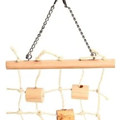 Avi One Hanging Sisal Ladder With Natural Wood Parrot Toy - 23cm X 30cm