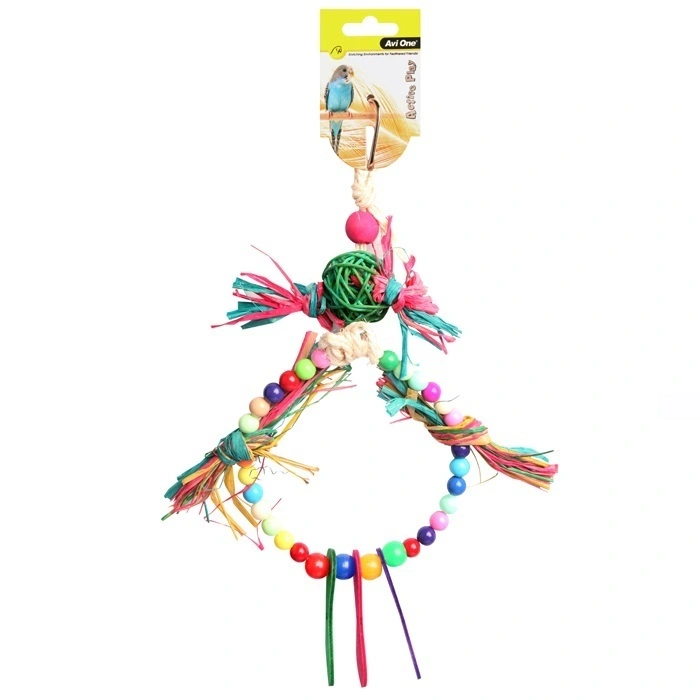 Avi One Bird Toy Rattan Ball With Raffia Wooden And Plastic Beads - 37cm 4 Avi One Bird Toy Rattan Ball With Raffia Wooden And Plastic Beads - 37cm - Image 2
