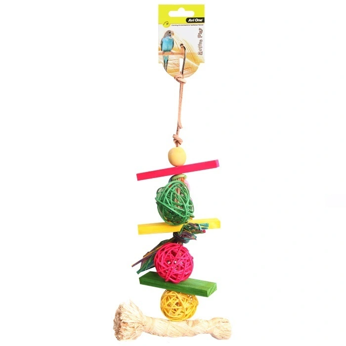 Avi One Bird Toy Rattan Balls With Raffia Wooden Beads - 34cm 4 Avi One Bird Toy Rattan Balls With Raffia Wooden Beads - 34cm - Image 2