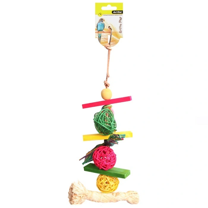 Avi One Bird Toy Rattan Balls With Raffia Wooden Beads - 34cm 3 Avi One Bird Toy Rattan Balls With Raffia Wooden Beads - 34cm
